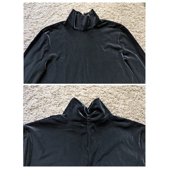 VTG DJ int´l Mock Neck Dress Womens M Black Velvet Burnout Long Sleeve Preppy - Picture 7 of 8
